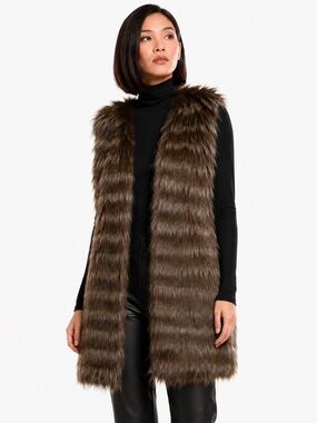 NWOT Donna Salyers Fabulous Furs Chinchilla Striped Faux Fur Vest M
